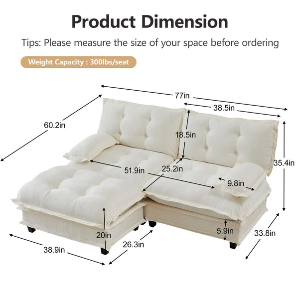 English Elm 77" Modular Cloud Sectional Chenille Couch Deep Lounge Seat with Ottoman for Living Room Beige W714S01675