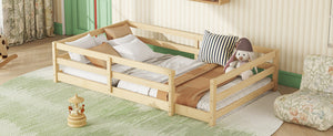 English Elm Twin Pine Montessori Floor Bed for Kids with Safety Fence, Low Profile Twin Frame, Natural Finish W1820P331919