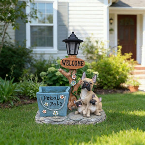 English Elm Labrador Solar Garden Statue with Led Glow and Built-in Succulent Planter Basin W5398P464246
