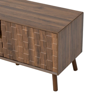 English Elm 78 Inch Walnut Entertainment Center Fluted Doors Solid Wood Legs for Living Room N710P372591P