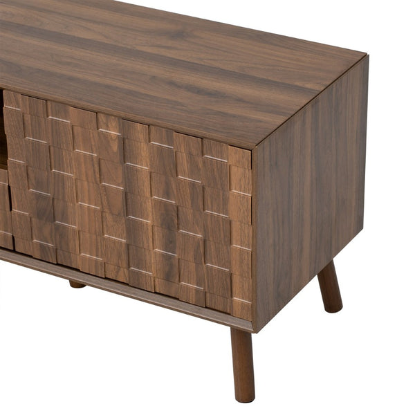 English Elm 78 Inch Walnut Entertainment Center Fluted Doors Solid Wood Legs for Living Room N710P372591P
