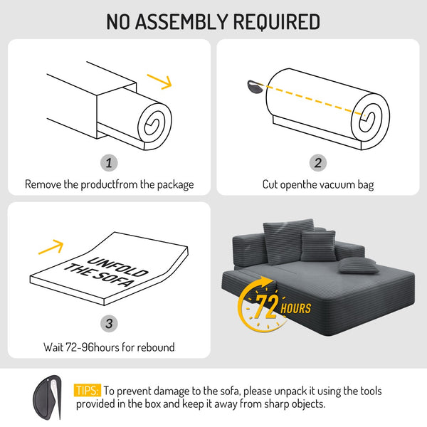 English Elm Luxurious Corduroy Convertible Chaise Lounge Sofa Bed with Foam Support for Apartments Dark Gray W3219P449014