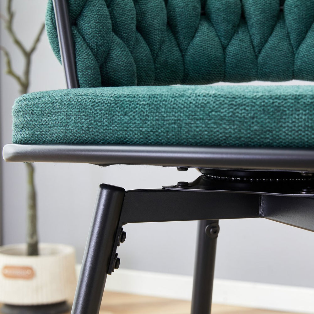 English Elm Two retro green bar stools with 360° rotation, breathable cotton-linen cushions, sturdy 300lb steel frame W2920P281917