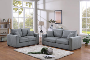 English Elm Classic Corduroy 2pc Sofa Set with Loveseat, Square Arms, Plush Cushions & 2 Throw Pillows - Cozy Modern Appeal Fog 47 L x 35 W x 24 H B011S01298