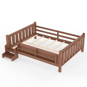 English Elm Queen Bunk Bed with Trundle Solid Pine Kids Car Themed Frame Built-in Bookshelf Natural W1580S00537