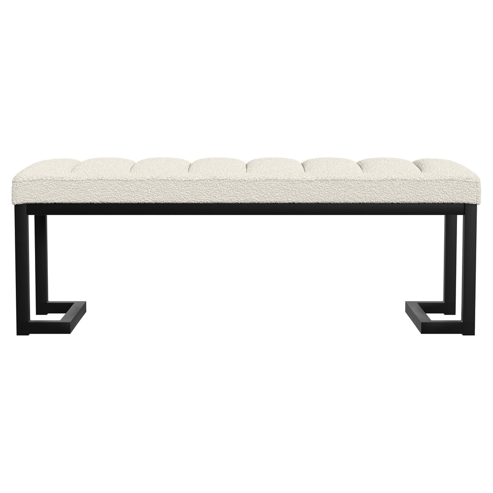 English Elm Mira Vanilla Boucle Tufted Upholstered Bench with Black Metal Frame, Channel Seating for Entryway Lounge B062P299935
