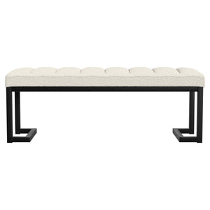 English Elm Mira Vanilla Boucle Tufted Upholstered Bench with Black Metal Frame, Channel Seating for Entryway Lounge B062P299935