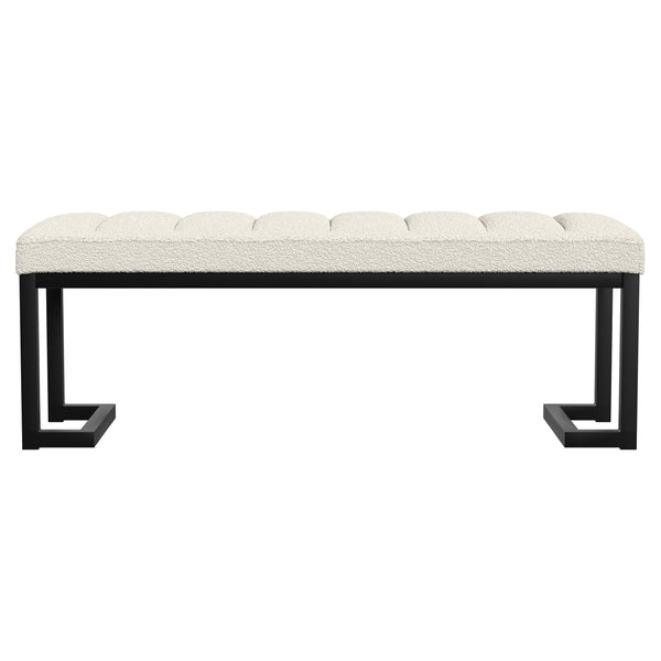 English Elm Mira Vanilla Boucle Tufted Upholstered Bench with Black Metal Frame, Channel Seating for Entryway Lounge B062P299935