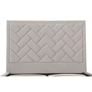 English Elm Crosby Upholstered Velvet Queen Bed In Greige - Elegant Chevron Headboard & No Box Spring Needed! B365S00038