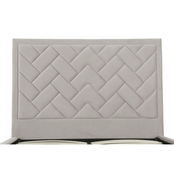 English Elm Crosby Upholstered Velvet Queen Bed In Greige - Elegant Chevron Headboard & No Box Spring Needed! B365S00038