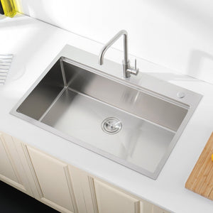 English Elm Stainless Steel Single Bowl Overmount Kitchen Sink with Cutting Board and Colander T3177P296186