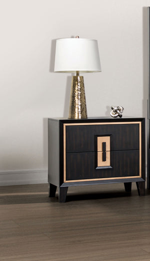 English Elm Contemporary Espresso Solid Wood Nightstand with Gold Trim, USB Power, Felt Lined Drawer, 27"W x 26.5"H B011P311004