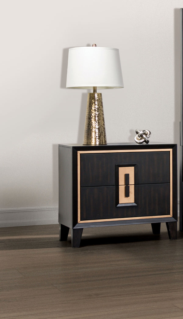 English Elm Contemporary Espresso Solid Wood Nightstand with Gold Trim, USB Power, Felt Lined Drawer, 27"W x 26.5"H B011P311004