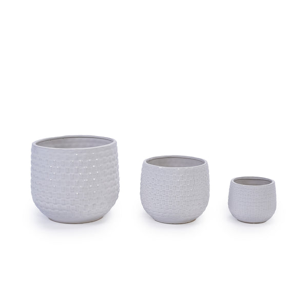 English Elm 3 Pieces Ceramic Flowerpot Set - Elegant Matte White Planters For Modern Home Décor & Gardens W3273P321548