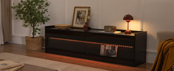 English Elm Christopher Knight Home® - Mirod Modern TV Stand with 4 Drawers, Tempered Glass Top, Built-In Charging Ports & LED Lighting Black N760P255436B