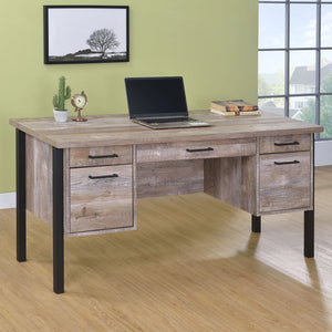 English Elm Azura Weathered Oak 4-drawer Office Desk with Spacious Work Surface, Rustic Engineered Wood, Organized Storage B062P337737