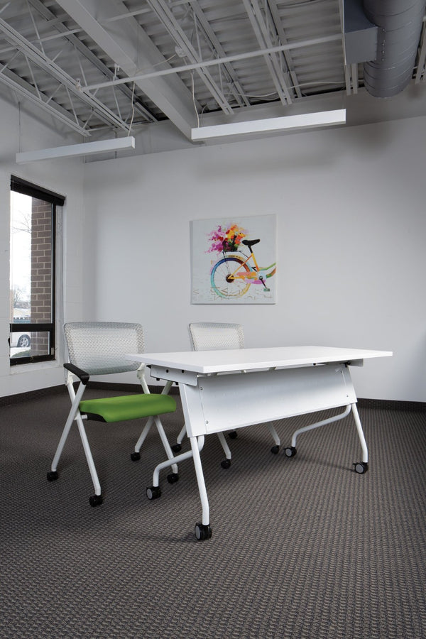 OSP Home Furnishings 5' Flip Top Nesting Training Table Commercial Grade Laminate with Locking Casters White 84225WW