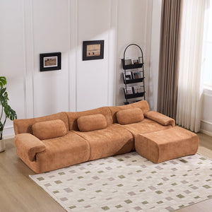 English Elm Modular Chenille Deep Seat Sectional Sofa with Bamboo Frame for Living Room Lounge Orange W1829S00070