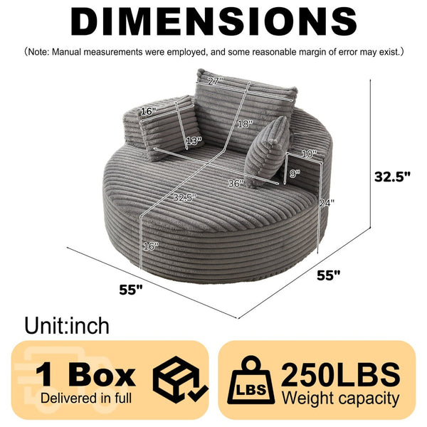 English Elm 55'l Chenille Round Sleeper Chair Fluffy Sculptural Seat for Living Room or Bedroom Grey W834P401583