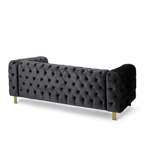 English Elm Christopher Knight Home® - Mirod Modern 3-Seat Sofa with Tufted Back and Arms, Polyester Upholstery, Foam & Pocket Spring Comfort Black 69439.00BLK