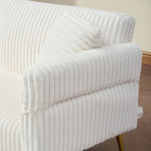 English Elm 79 Corduroy Sofa Bed Foldable Double Convertible Sleeper with Folding Armrests for Compact Living Rooms White W2290P250580