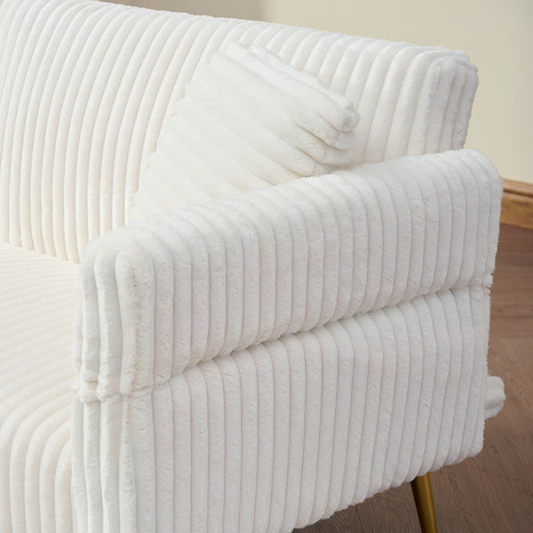 English Elm 79 Corduroy Sofa Bed Foldable Double Convertible Sleeper with Folding Armrests for Compact Living Rooms White W2290P250580