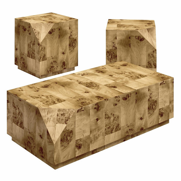 English Elm Moxie Burl Veneer 3 Piece Living Room Table Set with Stackable End Tables B2733P445246