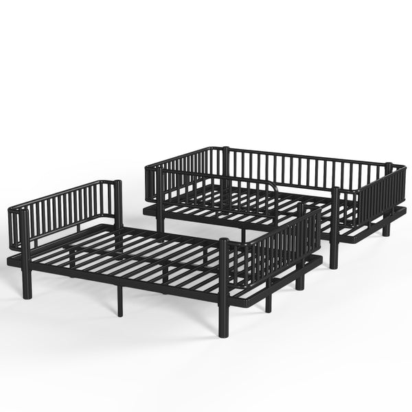 English Elm Twin Over Metal Bunk Bed with Led Lights Usb Ports Drawers and Sofa Conversion Black W5305S00070
