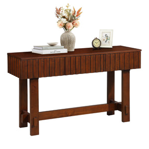 English Elm 52 Mid Century Fluted Console Table with 3 Smooth-Glide Drawers, Solid Pine Legs, Entryway Accent Cherry W1202P227360