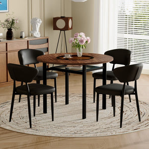 English Elm Table Set 42 Inch Round Wood Grain Mdf with Glass Inlay and 4 Ergonomic Chairs Brown+Black W1151S04500