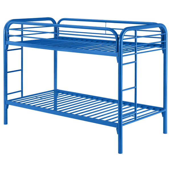 English Elm Celeste Blue Twin Over Twin Bunk Bed - Modern Metal Design With Rung Ladder For Kids' Rooms B062P340728