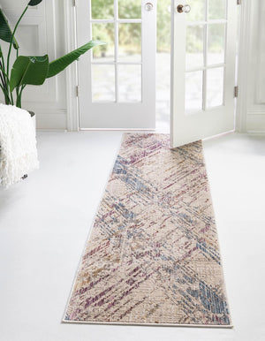 Unique Loom Deepa Rhombus Machine Made Geometric Rug Ivory and Gray, Blue/Gold/Purple/Beige 2' 6" x 12' 2"