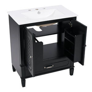 English Elm Christopher Knight Home® - 30" Bathroom Vanity with Sink Vintage Acacia Frame Ceramic Basin Soft-Close Doors & Storage Black N759P313313B