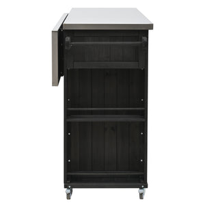 English Elm Outdoor Kitchen Island Solid Fir Wood with Foldable Stainless Top, Ample Storage, Wheels, Opener Black N719P246553B