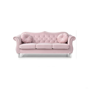 English Elm Hollywood Velvet Tufted Sofa with Nailhead Trim, Pocketed Coil Cushions, Hardwood Frame Elegance Pink 25 L x 24 W x 39 H B078S00136