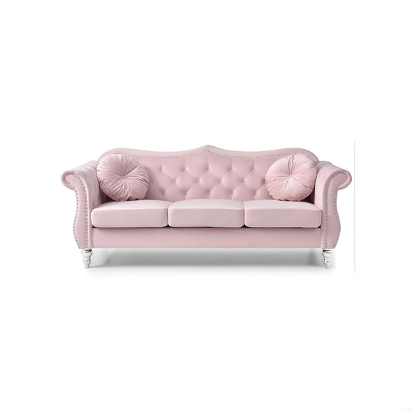 English Elm Hollywood Velvet Tufted Sofa with Nailhead Trim, Pocketed Coil Cushions, Hardwood Frame Elegance Pink 25 L x 24 W x 39 H B078S00136