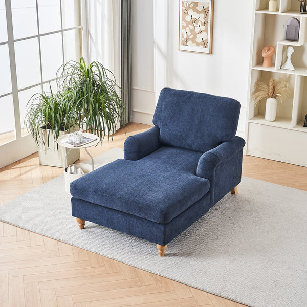 English Elm Modern Mid-Century Oversized Chaise Lounger Sofa Bed with Solid Wood Legs, Deep Seat Comfort Sleeper Blue W2363S00067