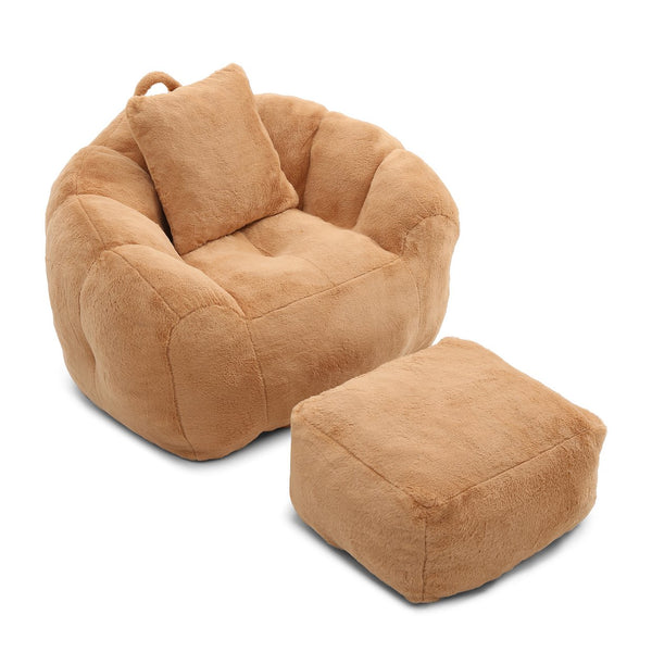 English Elm Giant Foam-Filled Bean Bag Chair with Footstool, Shell-Shaped Faux Fur Sofa for Gaming Reading уют khaki W2677P306796