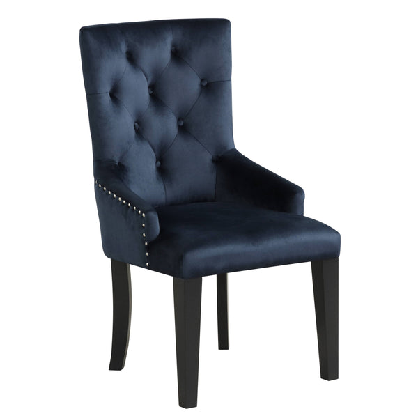 English Elm Luxury Parson Side Chair Dark Navy Velvet Upholstered Padded Tufted Back Nailhead Trim Ring-Back Comfort - Elegant Dining Accent Seat B2741P345242