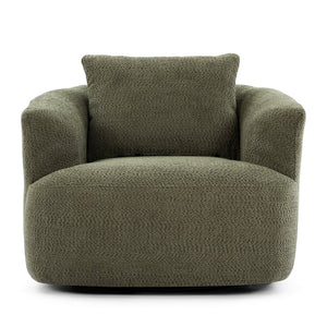 English Elm 360° Swivel Chair with Boucle Upholstery, Deep Pocket-Spring Seat, Ergonomic Curved Arms & Minimalist Design for Living Room Comfort Green N719P288552F