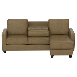 English Elm Wallace & Bay - Brown 2-Piece Sofa with Chaise - Tan Fabric Sectional, Tapered Feet, USB Console & Cup Holders B361P384484