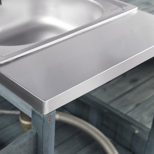 English Elm K&k Solid Fir Outdoor Kitchen Island with Sink Stainless Steel Top and Grill Cutout Grey+Blue N707S000022G