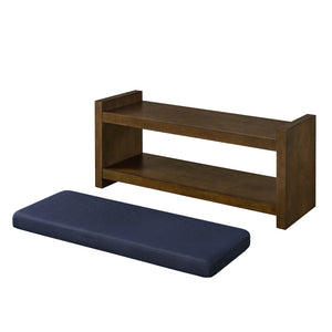 English Elm 40" Accent Bench with Lower Shelf Shoe Rack, Removable Padded Cushion, Modern Entryway Storage Stool Navy Blue W2186P292097