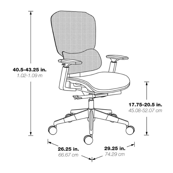 OSP Home Furnishings Mesh Back Ergonomic Manager Chair with Lumbar Support and Adjustable Arms for Office Use 71142M-3