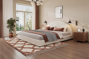 English Elm Christopher Knight Home® - King Size Bed Frame With Chic Boucle Upholstered Round Headboard For Modern Bedroom Elegance N757K327030W