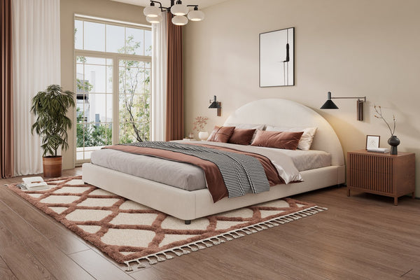 English Elm Christopher Knight Home® - King Size Bed Frame With Chic Boucle Upholstered Round Headboard For Modern Bedroom Elegance N757K327030W