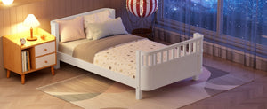 English Elm Twin Low Profile Pine Wood Kids Bed with Safety Rails and Fence Style Headboard W2593P367041