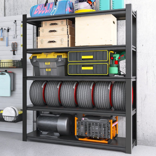 English Elm 59" Wide Black Metal Shelving Unit with Removable Dividers for Garage or Office T3625P455779