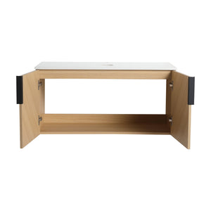 English Elm 36" Wall Mounted Vanity with Artificial Stone Top, Soft-Close Doors, Oak Finish, Durable Plywood W999P373498