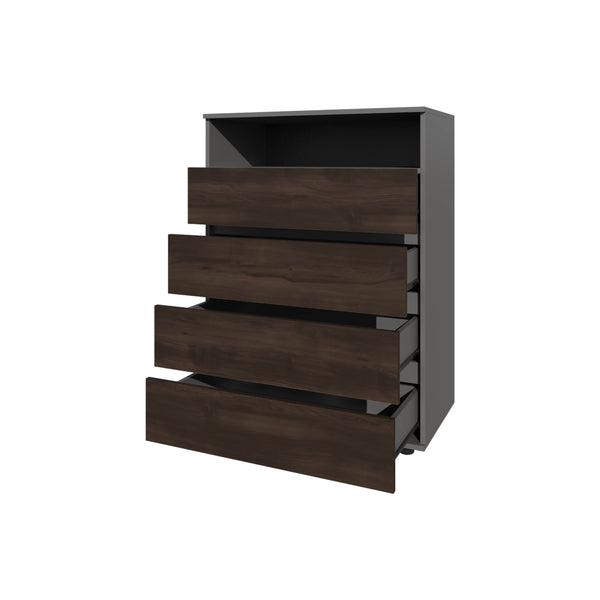 English Elm Stained Walnut Two-Tone 4-Drawer Dresser with Open Shelf — Matte Grey Accent, Modern Storage Appeal B062P357523